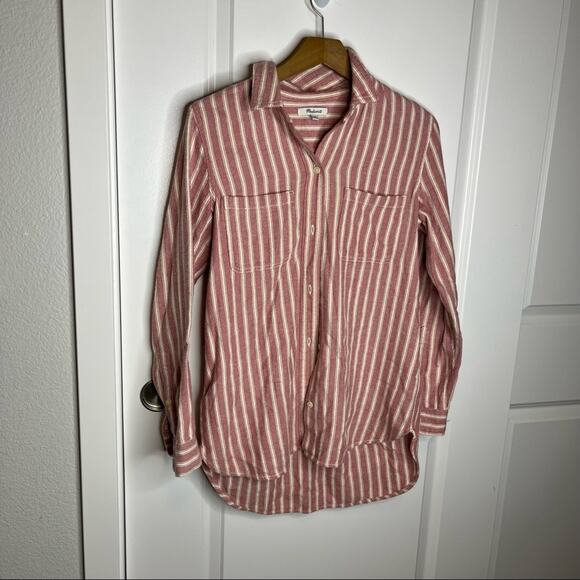 Madewell Craig Pink Stripe Ex Boyfriend Button Down Flannel Size XS - Picture 2 of 8